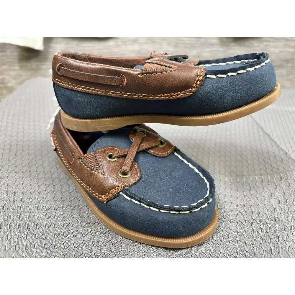 Carter's Boat Shoes Kids Size 8M Blue Brown Slip On Casual Lined Moc Toe Loafers